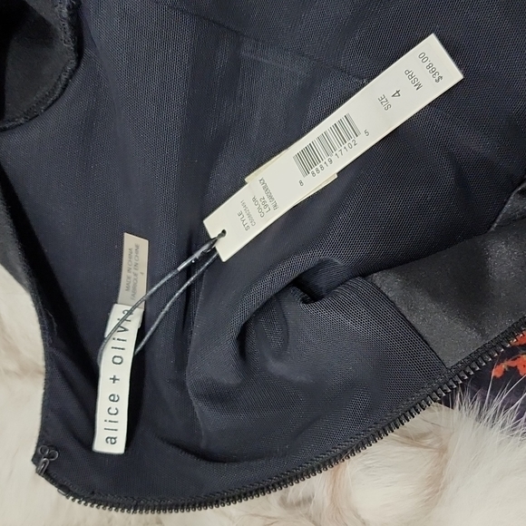 NWT alice + olivia Amie Fall Garden Print Black Long Sleeve Fit Flare Dress Sz 4 - Picture 11 of 14